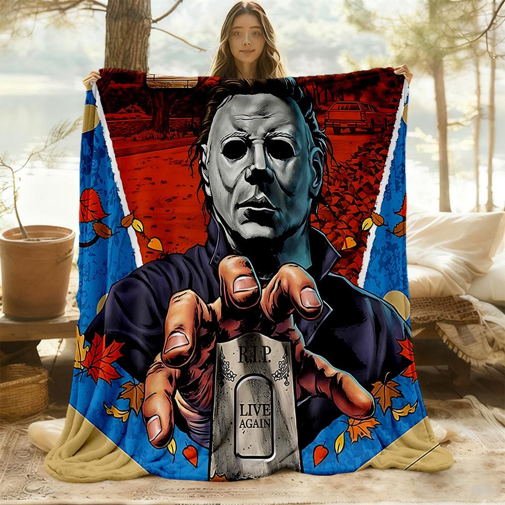 1pc Halloween Michael Myers Outdoor Blanket Lightweight Flannel, Soft & Warm, All Season Use for Sofa, Outdoor, Camping, Living Room, Office, Chair