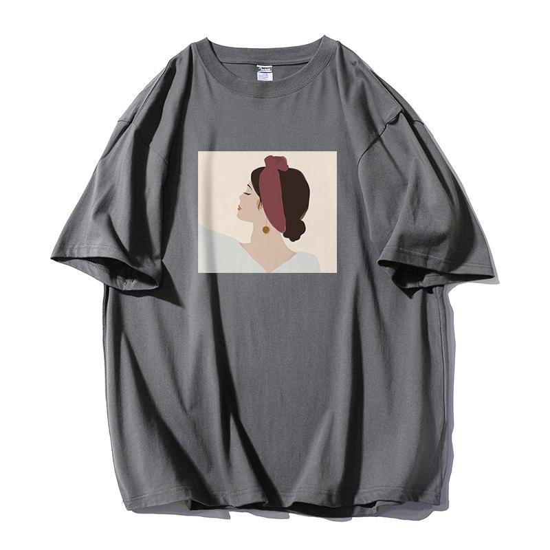 

Shellsuning Повседневная футболка большого размера с круглым вырезом и принтом для женщин, лето 2023, простые универсальные футболки для девочек, мягкий топ из 100% хлопка, базовые топы для пар в стиле Харадзюку 3XL темно серый