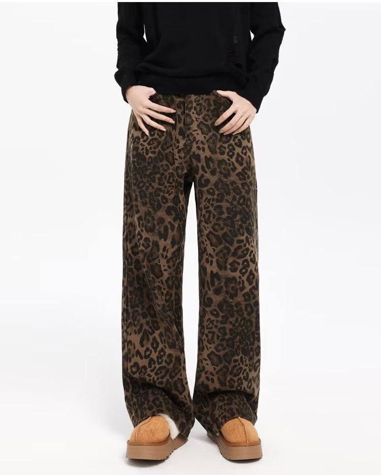 Unisex Retro-Freizeithose mit geradem Bein und Leopardenmuster