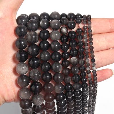 1 Strand 4/6/8/10/12mm Natural Stone Silver Obsidian Beads Round Loose Bead For Jewelry Making DIY Bracelet Necklace Accessories