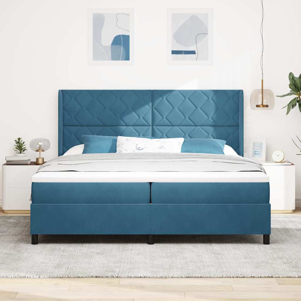 Box Spring Bed with Mattress and Headboard Blue 200 x 200 cm Velvet