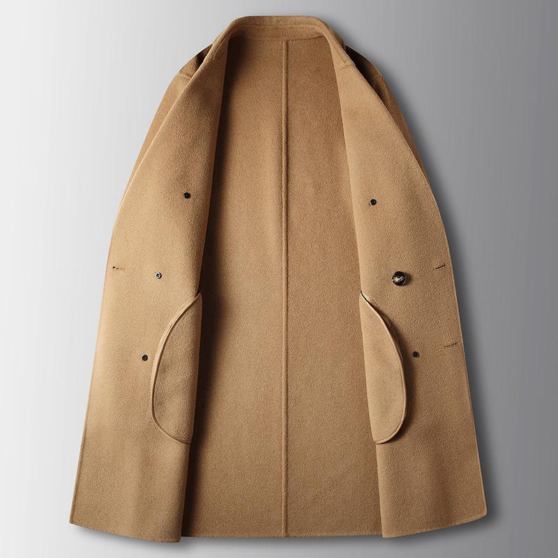 New Autumn and Winter Handmade Double-sided Wool Coat Solid Color Double-breasted Medium and Long Trench Coat