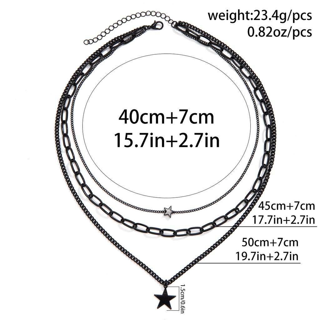 PuRui Hip Hop Black Star Geometric Pendant Necklace for Men Multilayer Black Link Chain Choker Collar Rock Zircon Party