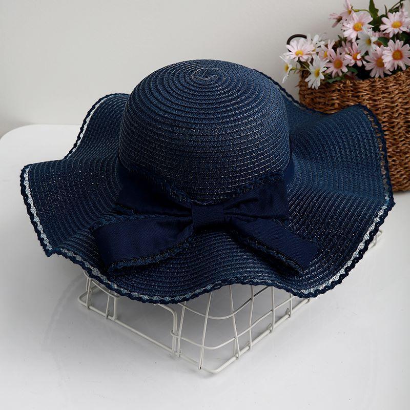Summer Wave Big Edge Bow Sunshade Sun Hat Women's Vacation Face Cover Sun Hat Outdoor Beach Straw Hat