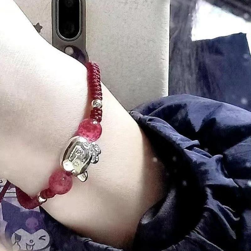 Woven hellokitty couple bracelet new year dragon year natal year student red and black rope simple i ns girlfriend