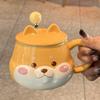 Cute Shiba Inu Coffee Mug Cartoon Animal Ceramic Milk Mug Creative Ceramic Mug with Lid and Spoon Kitchen Drinking Utensils