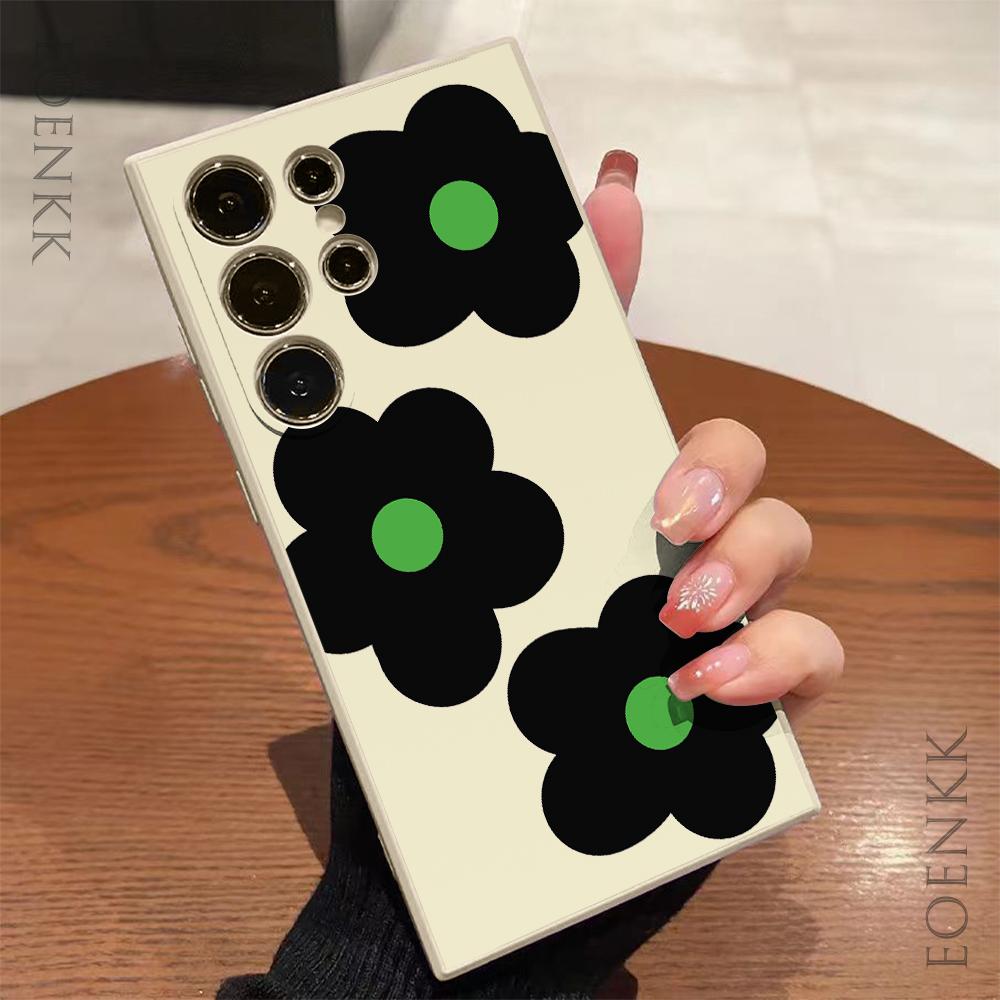 Black Flower Printed Phone Case For Samsung Galaxy Note 10 20 Lite S25 S24 S23 S22 Plus S21 S20 Ultra FE Plus 5G Anti-fall Cover