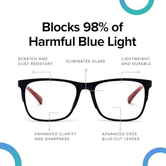 Intelllens | Gafas para computadora Zero Power Blue Cut | Antirreflejos, ligeras | Protección UV | Unisex | Azules | Cuadradas | Medianas