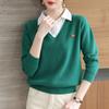 Fake Two Piece Knitted Sweater Tops Women Fashion Long Sleeve Plus Size Sweater Shirt Solid Base Pullovers