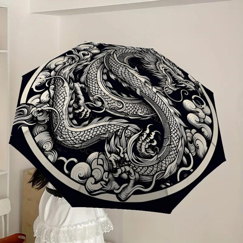 1pc Chinese Dragon Yin Yang Tattoo Design Umbrella with Plastic Handle,Suitable for All Seasons Home Travel Outdoor UmbrellaDD1062