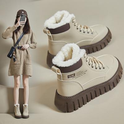 2025 Winter New Ins Korean Version of the High-top Plus Velvet Martin Boots Female Students Casual Warm Street Shooting