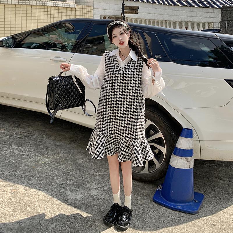 Rochie la modă Plus Size Femei Rochii elegante cu volan cu imprimeu în carouri Set 2 piese