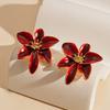 Vintage Niche Dripping Oil Flower Petals Silver Needle Stud Earrings Simple Earrings