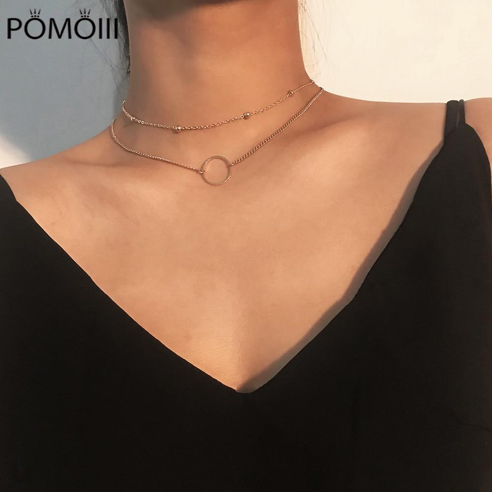 New Arrival  Fashion Modern Choker Necklace Two Layers Round Necklaces Gold Color Necklace Choker Jewelry For Women