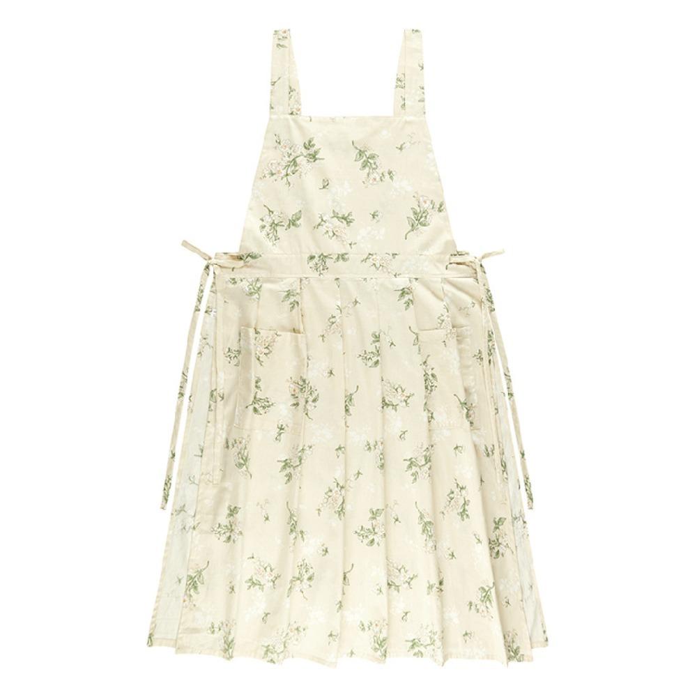 Floral Pattern Kitchen Apron Pleated Skirt Korean-style Apron Cotton Apron  Household Work Style B