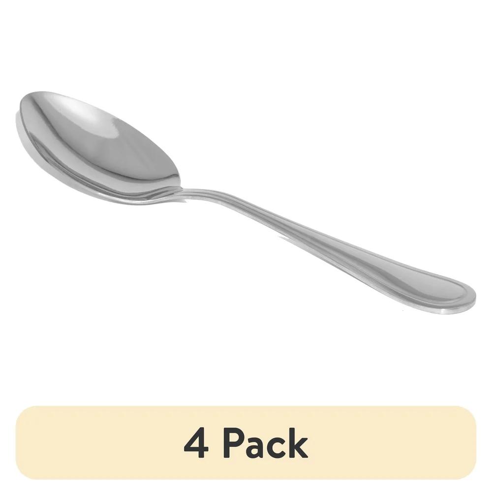 4 Pack Heavy Duty Stainless Steel Serving Spoons Dishwasher Safe Rounded Design Durable Kitchen Utensils Elegant Flatware Set