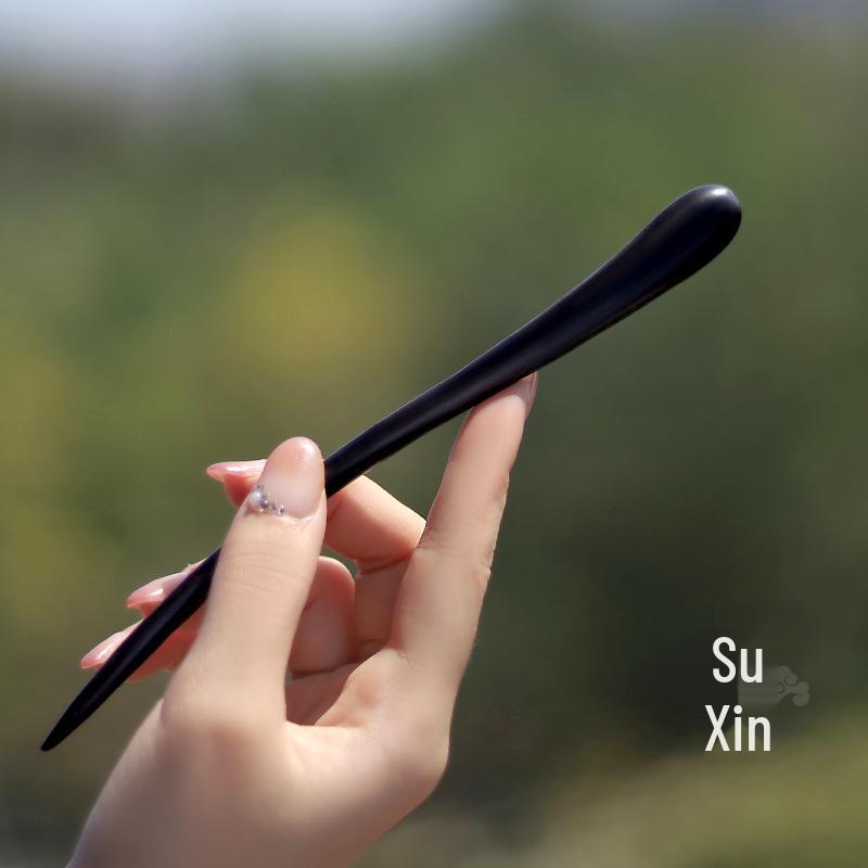 High-End Natural Ebony Wood Hairpin - Extended Chinese Ancient Style Black Hair Bun Accessory