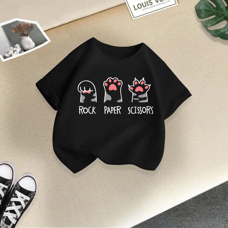 Children T-shirt Cute Cat Printed Kids 100% Cotton Clothes Tops 2-13Y Loose-fit Casual  O-Neck Short-sleeve T-shirt