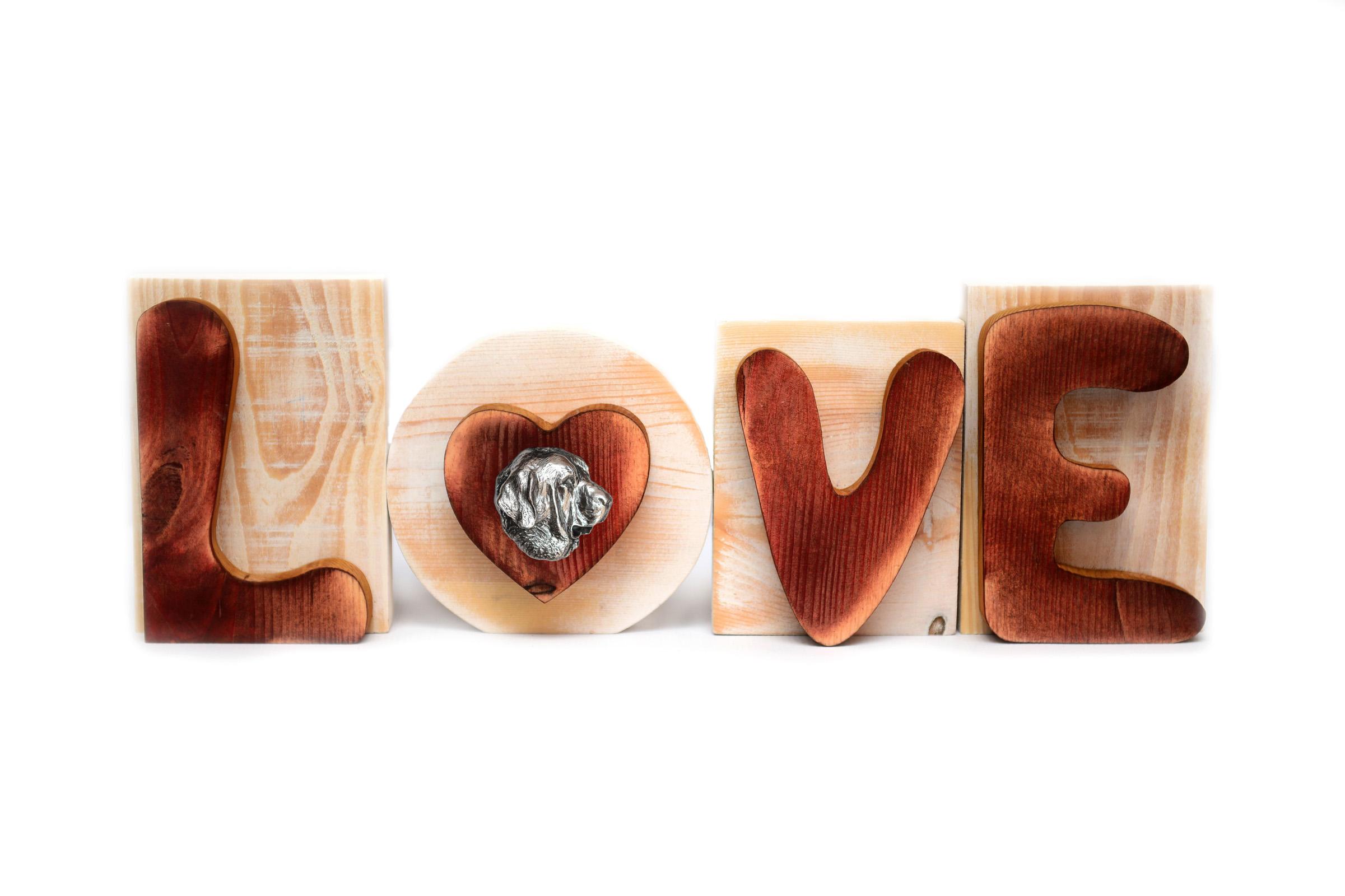 

Spanish Mastiff, Mastín Español - wooden LOVE sign, interior decoration with a dog, charming ornament for the shelf by Art-Dog brand