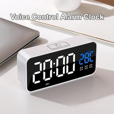 Voice Control Alarm Clock Rechargeable Battery Music Display Digital Alarm Clock Night Mode Temperature Music Clock Bedroom Use