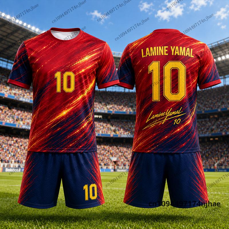 Children's Tracksuit Spain Fans Yamal #10 Print T-shirt+Shorts Set Football Jersey Sports Suit Casual Kids/Adult 2 Piece Outfits