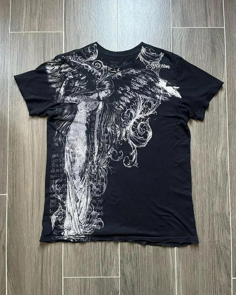 American Affliction T-shirt Men Y2K Street Vintage Fashion Casual Loose Tees Summer Clothes Loose Casual Cartoon Oversized Tops