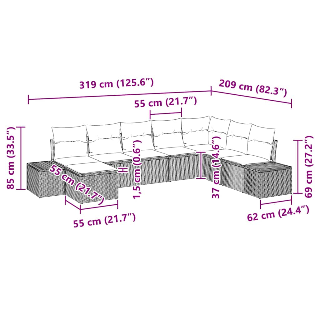 Garden Sofa Set with Cushions 8 Pcs Beige Poly Rattan