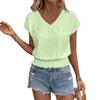 2025 Spring/Summer V-Neck Jacquard Cutout Ruched Short-Sleeve Women's Casual Fashion Top