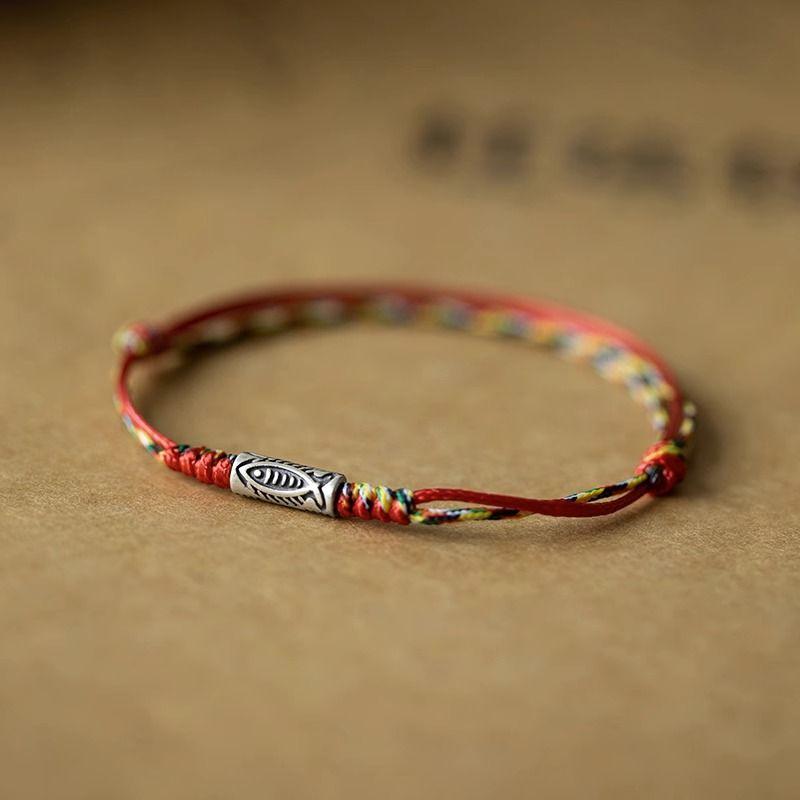 

Браслет на удачу из стерлингового серебра 925 пробы с кои, красная веревка, мужской и женский, ремешок для ношения на удачу, маленький подарок, подарок для пары, украшение на запястье Blessed [Peace Red] Foot Rope