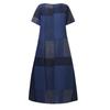 Abito bohémien stile nazionale primavera estate da donna lungo dritto o-collo manica corta vita larga stampa scozzese tasca S-5XL