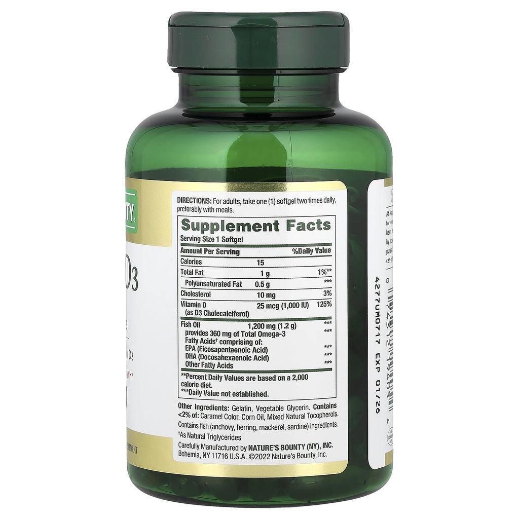 Nature's Bounty Fish Oil + D3, 90 Fast-Acting Softgels