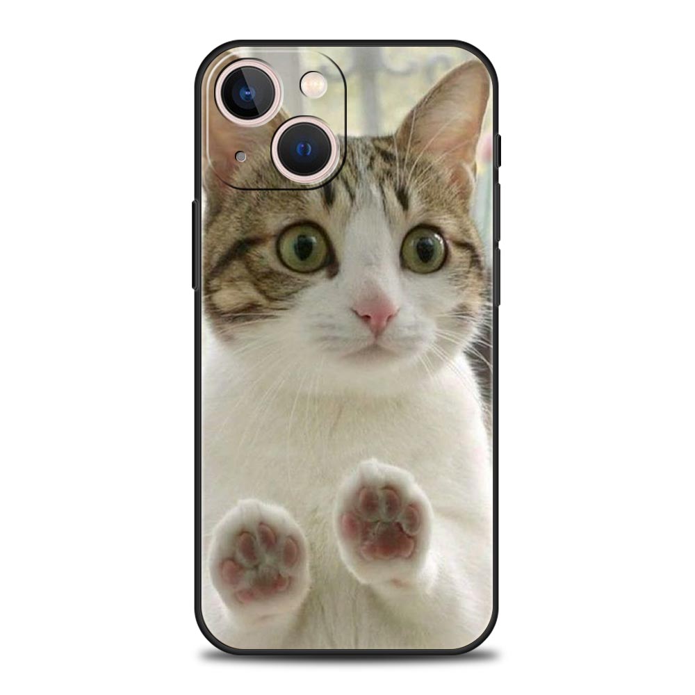 Kawaii Love Cat Phone Case For iPhone 17 16 15 Pro Max 11 12 13 14 7 8 Plus SE 2020 X XR XS Cover Soft Black