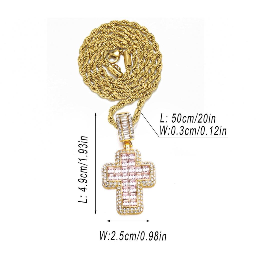 European and American Style Full Diamond Cross Pendant Necklace - Versatile Ins Style Accessory