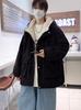 Men's Winter Corduroy Cotton Coat with Velvet-Enhanced Lambswool, Hong Kong Style Hooded Casual Jacket.