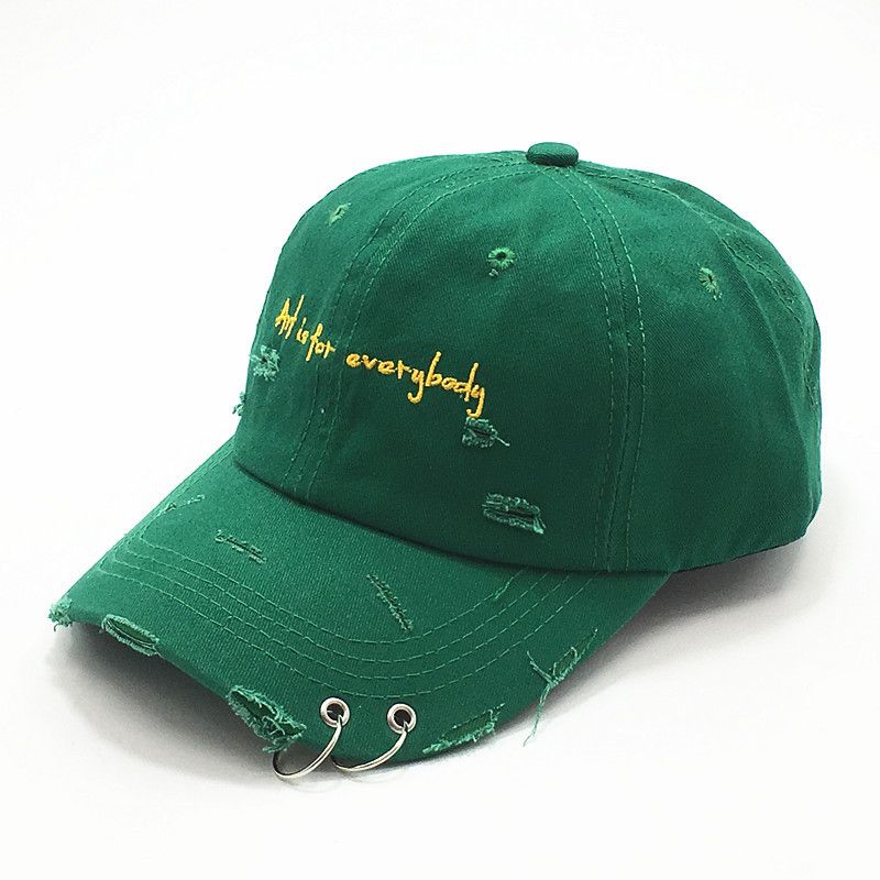 

Hat Men s Trendy Wear K-style Iron Hoop Hip Hop Baseball Cap Spring and Summer Ripped Small Alphabet Embroidery Casual Street Peaked Cap Green Adjustable