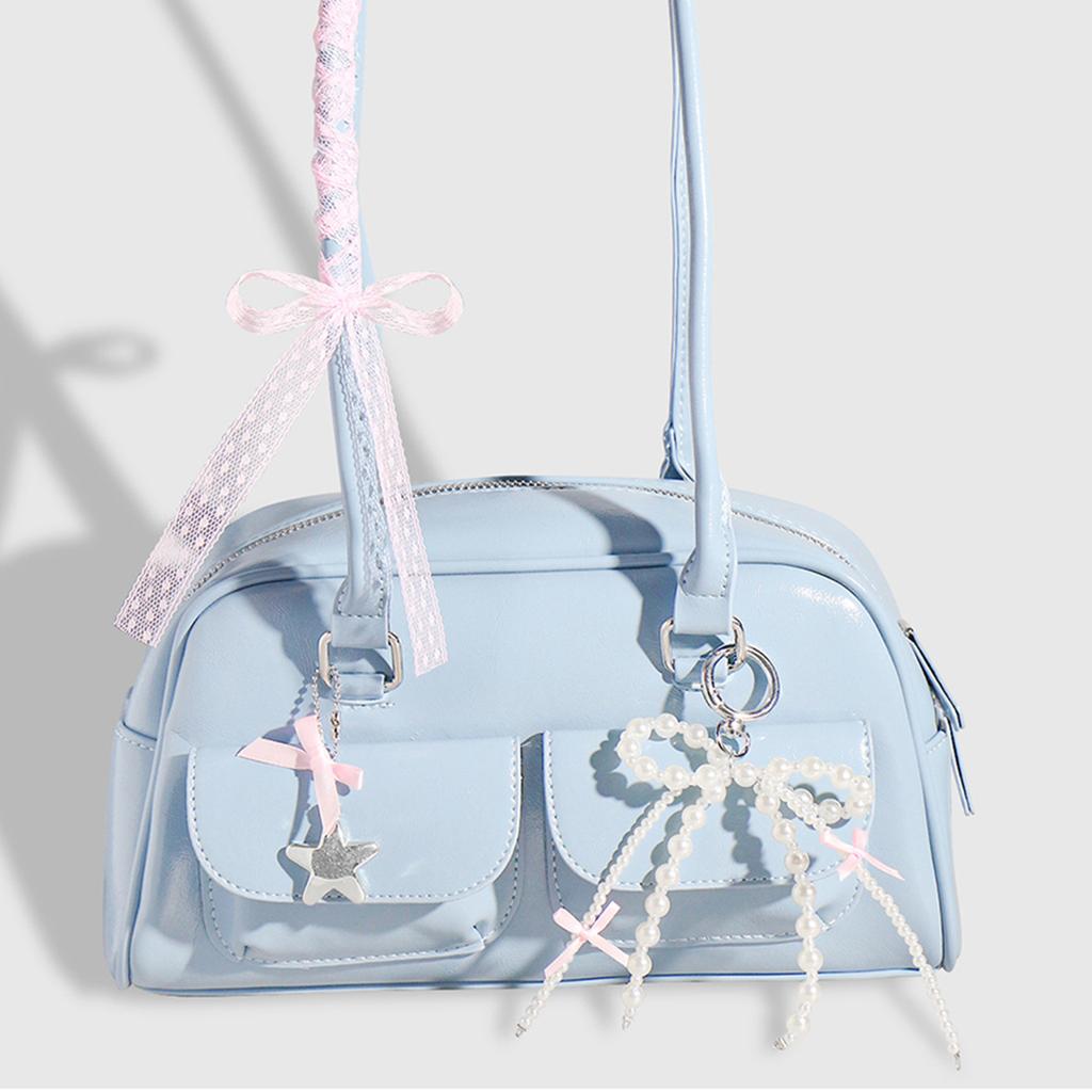 3Pcs Bowknot Key Chains with Faux Pearls Fashionable Heart Star Keyring Handmade Decoration for Handbags and Car Keys