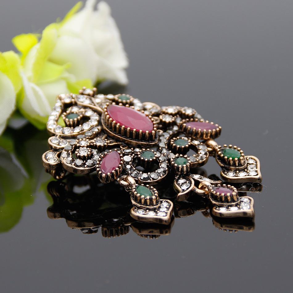 Byzantine Style Women's Resin Vintage Brooch Antique Gold Color Ethnic Wedding Jewelry