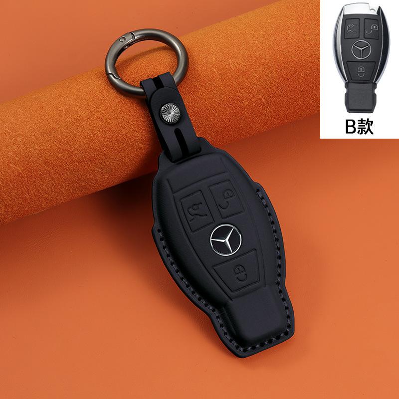 Suitable for new Mercedes-Benz key cases, genuine top-layer cowhide handmade car key pouch, smart full-cover car key holder