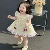 Girls Summer Cotton Dress with Bunny Print and Bow Single Layer Princess