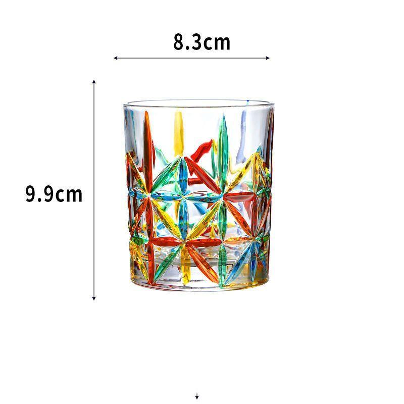 Bicchiere da Whiskey in Vetro Cristallo Colorato Dipinto Stile Europeo, Bicchiere da Acqua per la Casa, Tazza da Tè, Bicchiere da Acqua in Vetro Colorato con Motivo Intrecciato