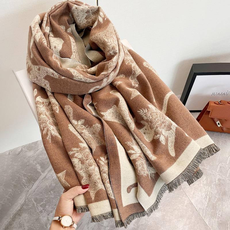 Women S Cat Silhouette Printed Double Sided Faux Cashmere Warm Scarf