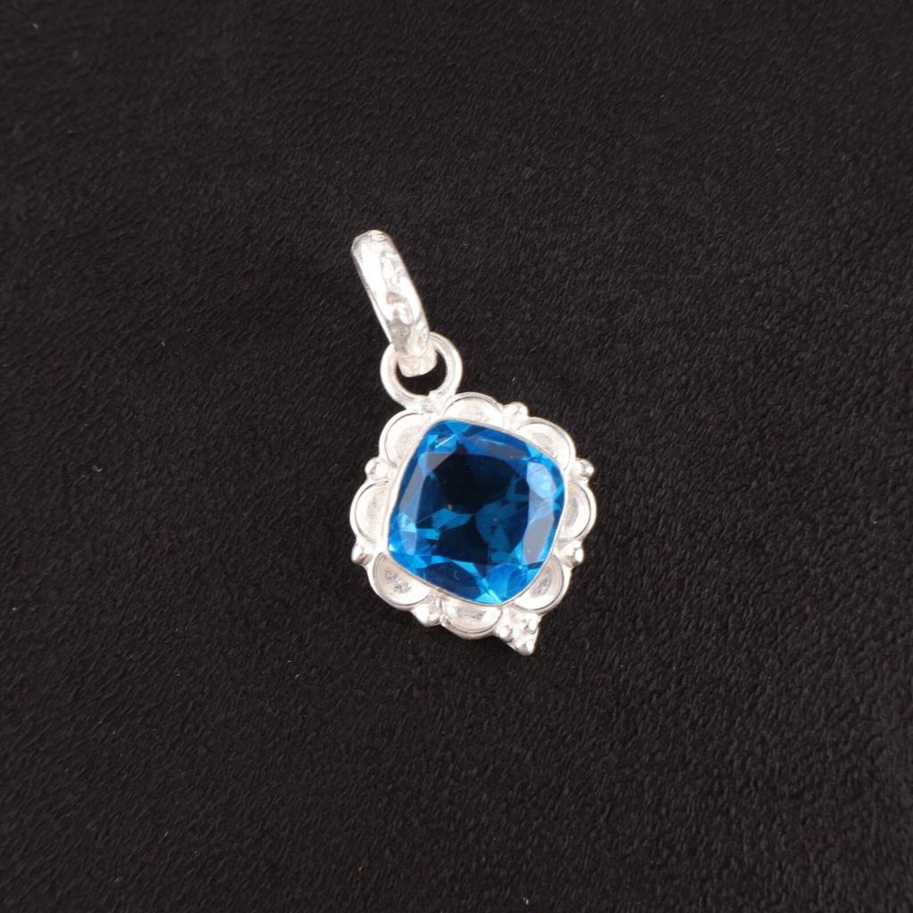 Cushion Swiss Blue Topaz Stone Sterling Silver Artisan Sisters Gift New Pendant PP-2-7