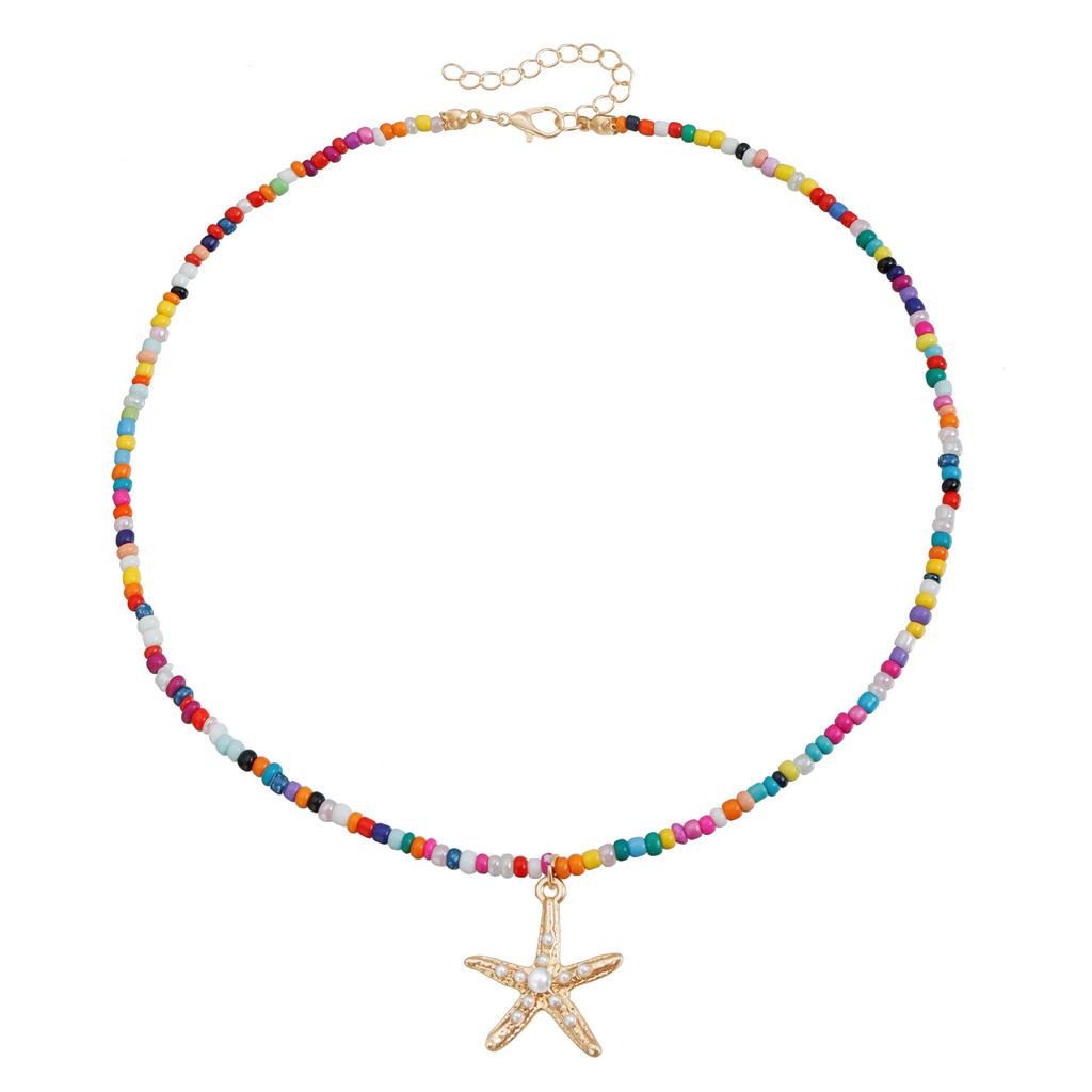 Bohemian Vintage Summer Beach Element Necklace Colorful Rice Bead Necklace
