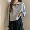 Polo Neck Short Sweatshirt for Women's Autumn New Loose Versatile Small Long-sleeved Top