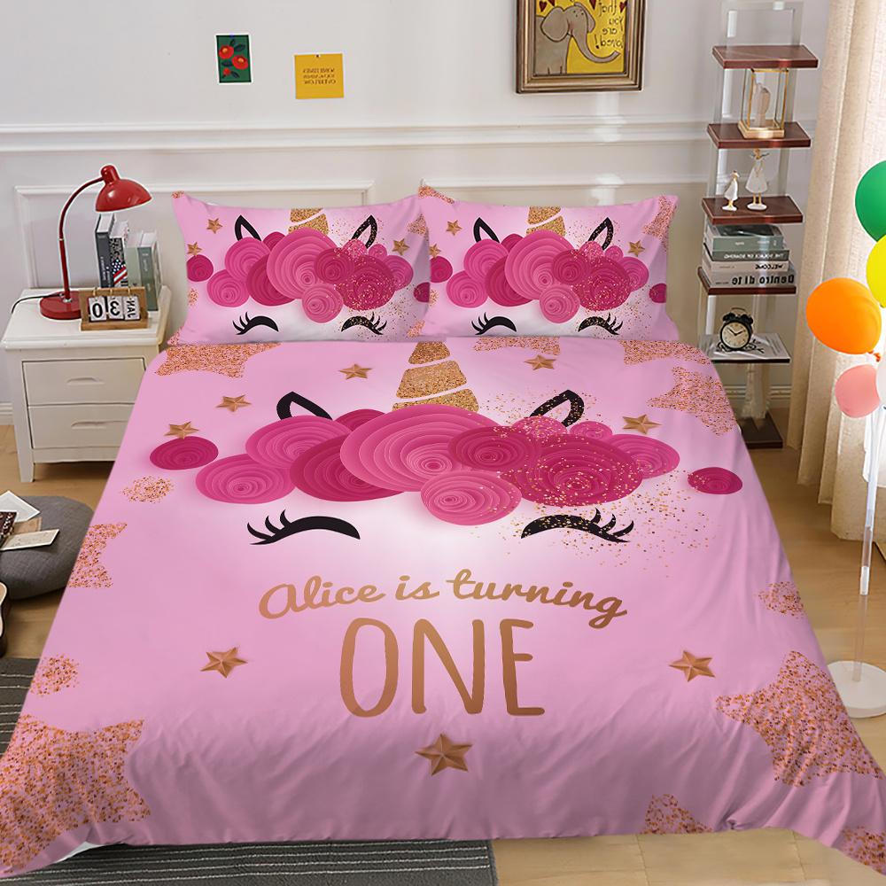 Home Bed Cover 3D Unicorn Themed Print Homes Bedding Quilt Cover Textiles Polyester Pillowcase Bedclothes