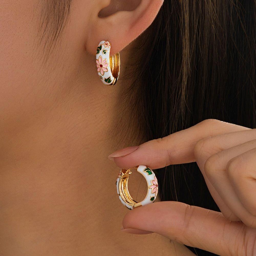 Korean Chinese Style Earrings Classic Hoop Ear Buckle Cute Round Small Hoop  Jewelry