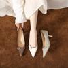 Spring rhinestone buckle one pedal super soft single shoes shallow mouth women, new white women pointed high heels are not tired