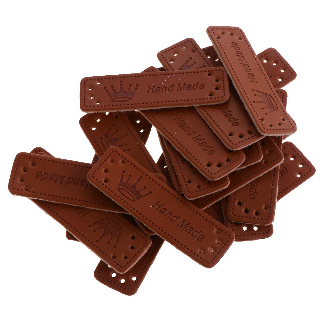 20 Pcs PU Leather Labels Handmade Embossed Tags DIY Sewing Embellishments Craft