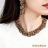 Trendy New Multi-printed Leopard Print Long Stud Earrings Necklace Set Exaggerated, Sexy and Fashionable