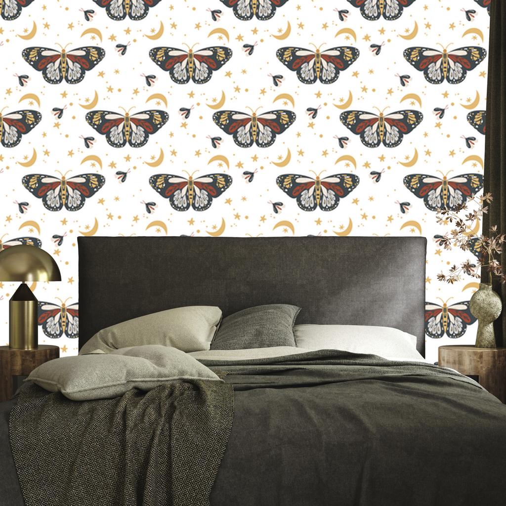 Rainbows and Butterflies Boho Wallpaper Graphite and Cream for Living Room and Bedroom 50x1000